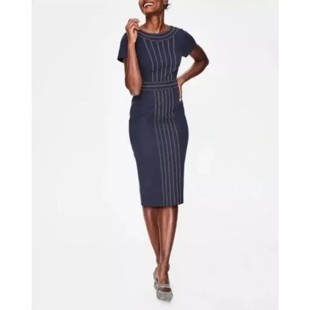 Boden Kitty Sheath Textured Midi Dress Size‎ U.S. 2R UK 6R Navy